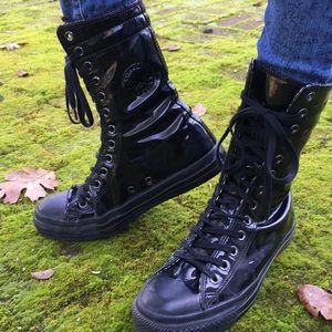 Shiny Black Converse Boots
